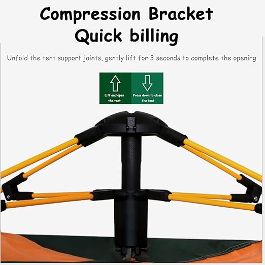 DEXO خيمة تخييم تلقائية فورية 200x200x135 سم - خيمة سهلة التركيب لـ 4 أشخاص مع حماية من الأشعة فوق البنفسجية، مقاومة للماء، خيمة سفر خفيفة الوزن للتخييم، المشي في الطبيعة والمهرجانات، برتقالية - Image 4